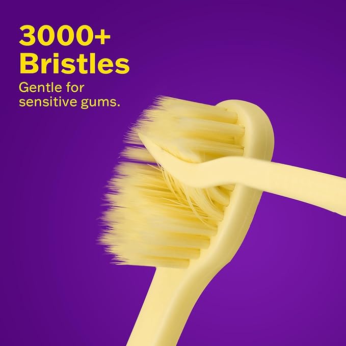 Max Extra-Soft Toothbrush for Adults Sensitive Gums – Gentle Bristles, Wide Angled Head for Back Teeth, Ergonomic Non-Slip Grip, BPA-Free Handle, Individually Wrapped, 4-Pack (Yellow)