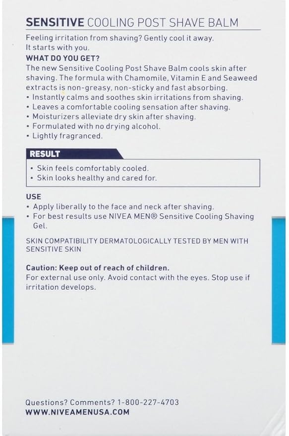 Nivea for Men Sensitive Cooling Post Shave Balm 3.3 Ounce