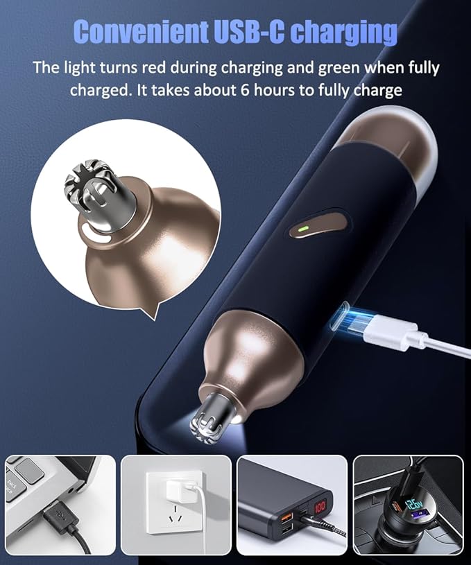 Nose Hair Trimmer for Men & Women, 2 in 1 Electric Nose and Ear Hair Trimmers Ear & Eyebrow Grooming Kit Face Clipper with Powerful Motor and Dual-Edge Blades Waterproof, Portable Travel Size (Blue)