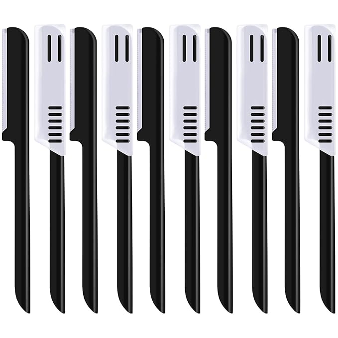 10 Pieces Eyebrow Razor for Women Facial Shaver Razor Brow Shaper Eyebrow Trimmer Dermaplaner Shaping Tool with Cover (Black)