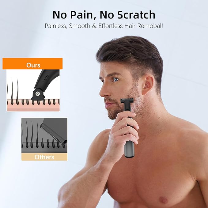 RUIM 3-in-1 Men's Body Groomer - Waterproof Electric Shaver for Groin, Chest, Back & Body Hair, with Nose & Eyebrow Trimmer Attachments for Painless Wet/Dry Use