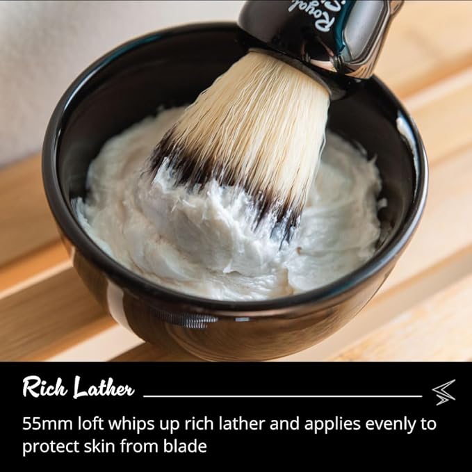 Vegan Shaving Brush by Royal Shave, Foluxe Synthetic Bristles, Badger-Free, Wet Shave Tool for Men & Women, Smooth & Comfortable (BLACK)