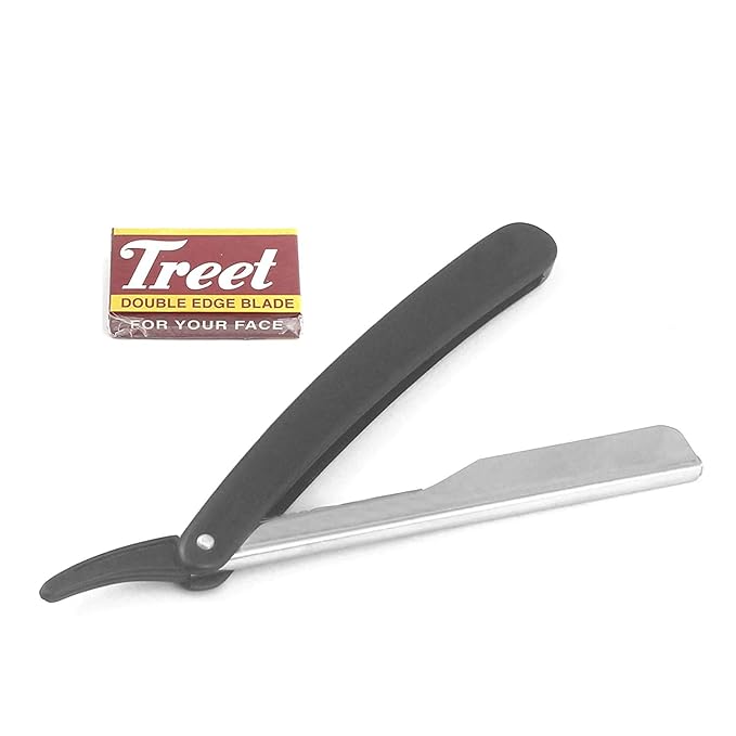 Black Plastic Handle Barber Double Edge Half Blade Barber Safety Razor with 100 Count Double Edge Half Blades Made of Stainless Steel Easy To Replace