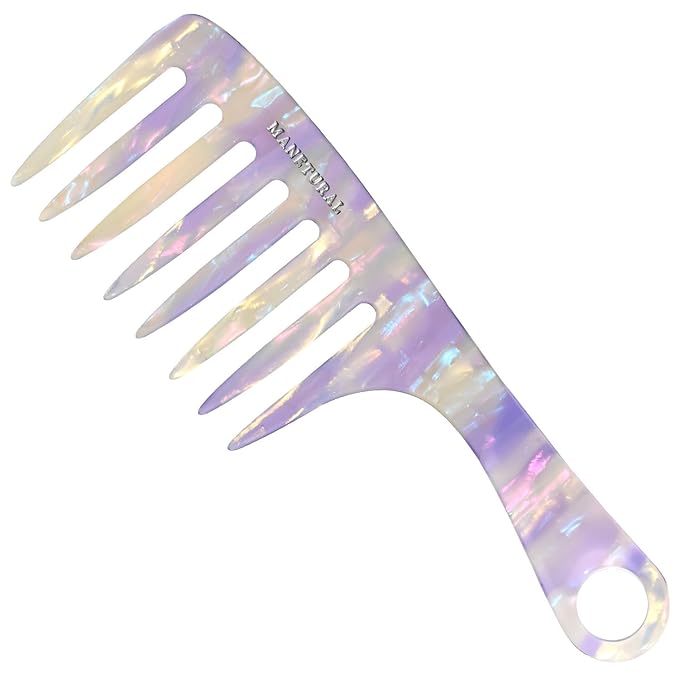 D1 | wide tooth comb 7.4"for easy portability. Suitable for Women's/girl curly, curly and tight hair, the short handle design is easy to carry. Acetate comb (White Purple B)