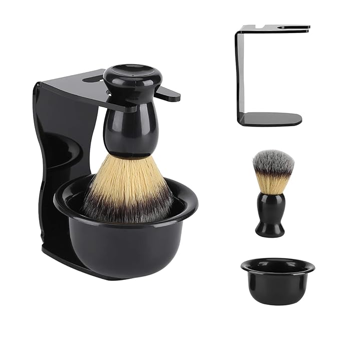 Shaving Brush and Bowl Kit for Men, 3 in 1 Shaving Brush Set,3 PCS Professional Men Shaving Brush Stand Holder Bowl Set for Men Barber Shave Kit