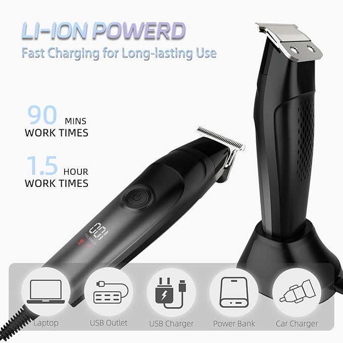 Beard Trimmer for Men & Hair Clippers - Rechargeable Head Shaver with LED Display, Stainless Steel Blades, Waterproof Electroplated Body