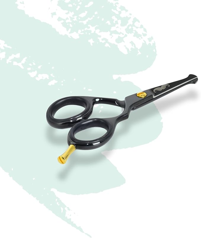 Rounded-Tip Trimming Scissors for Men – Stainless Steel High Carbon Beard, Mustache, and Ear Hair Grooming Scissor (Black-Round-Tip)