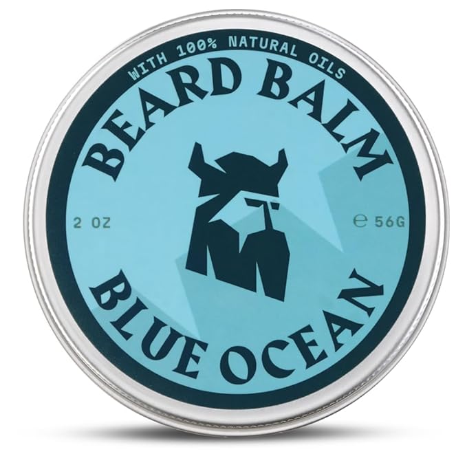 Striking Viking Beard Balm for Men -2 Oz (1 Pack), Blue Ocean - Leave in Beard Conditioner - Styling Balm Made with Naturally Derived Beard Butter, Argan & Jojoba Oils