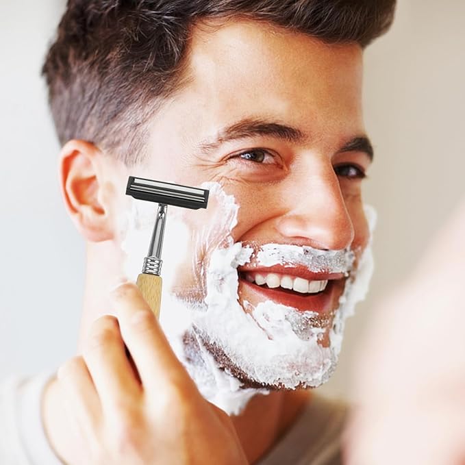 4Pcs Bamboo Single Blade Razors Double Edge Safety Razor Eco-Friendly Handmade Long Natural Bamboo Handle Stainless Steel Safety Shaving Men's Shaving Kit