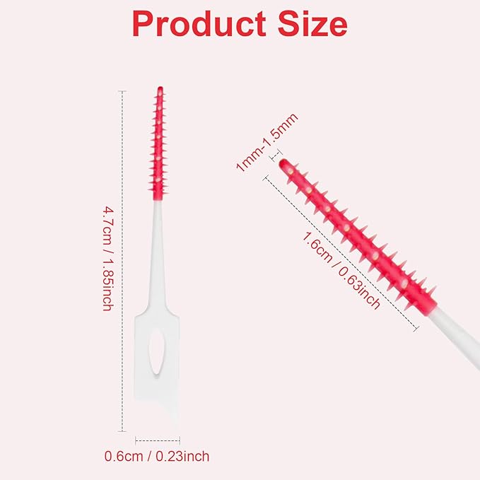 Dental Floss Picks, 200 Count, Soft Rubber Brush Head, Interdental Brushes with Convenient Carry Case,Dual-Ended Toothpick Travel Teeth Cleaning Tools (Red)