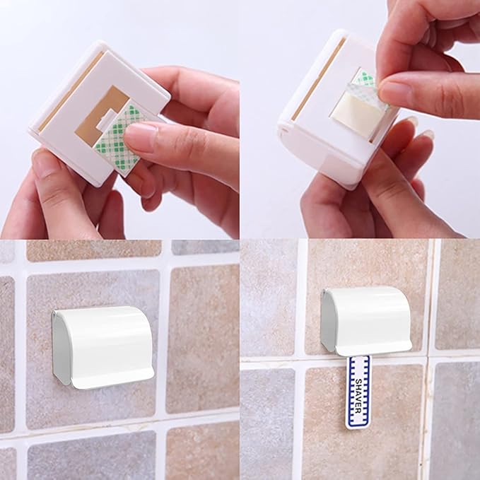 LUEXBOX 2 Pack Plastic Razor Holders With Cover for Shower, Wall Mount Shaver Hook, Self Adhesive Hanger Stands Compatible With Gillette Fusion 5 Proglide, Mach 3 Classic (White)