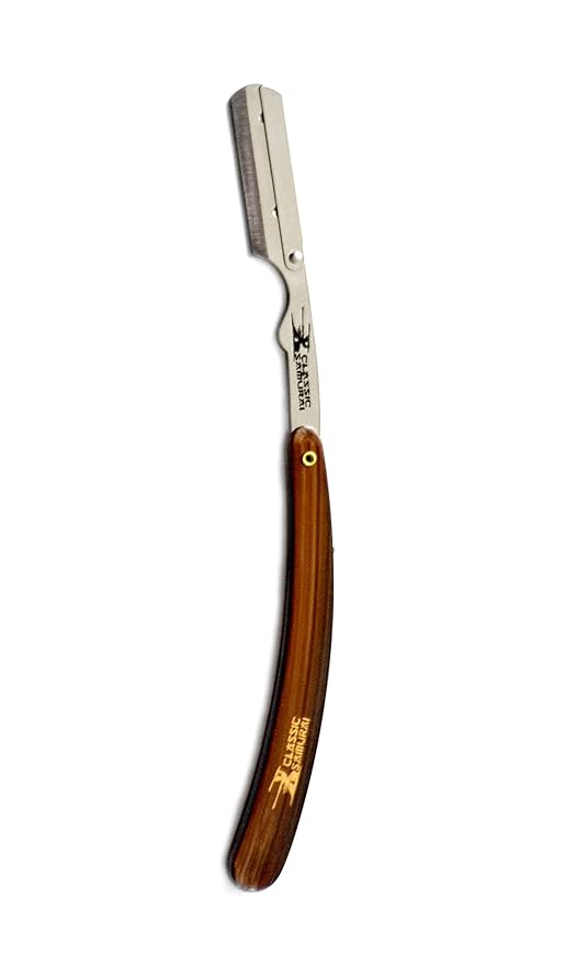 Stainless Steel Professional Barber Folding Straight Edge Razor Shavette Men's Shaving Kit with 200 Count Lord Single Edge Razor Blades (Brown)
