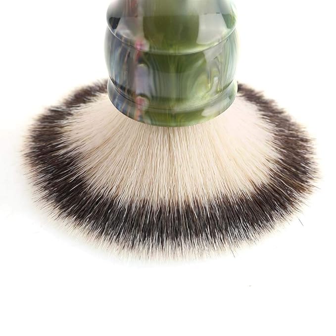 Professional Manual Beard Shaving Brush, Men Mustache Brush with Dense Nylon Hair, Barber Brush for Softening Beard and Creating Rich Lather, Portable Travel Shaving Brush for Salo (Green)