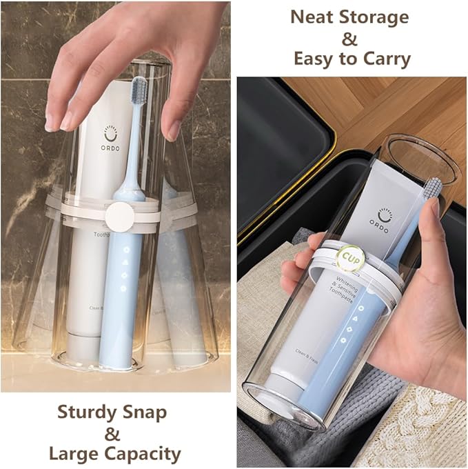 Toothbrush Holder Travel, Covered Toothbrush Toothpaste Case for Traveling Camping Business Trip, Portable Toothbrush and Toothpaste Storage Container for Bathroom School, Half-Clear (Black)
