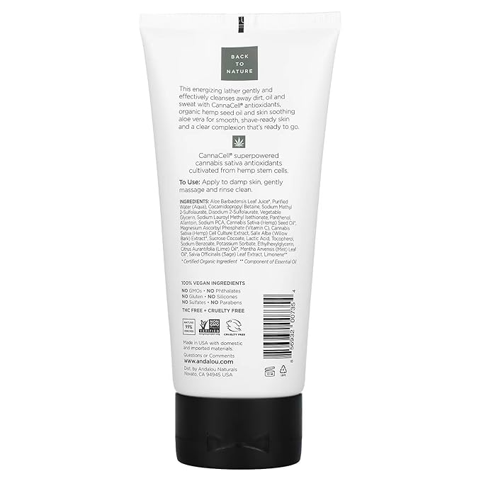 Andalou Naturals Men Refreshing Face Wash with CannaCell, 6 Ounces