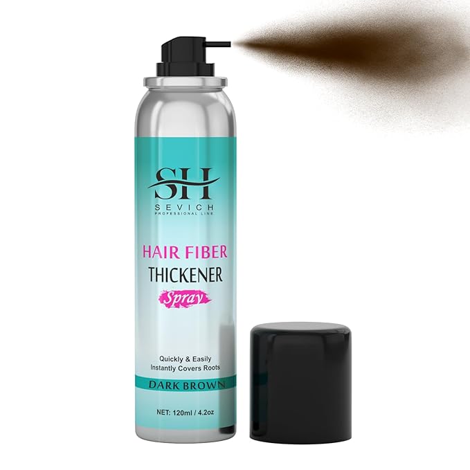 Sevich Hair Fiber Spray - Instant Hair Thickening Powder for Men & Women, Hair Building Fibers for Thinning Hair, Root Touch Up Hair Color, Waterproof, Sweatproof, Natural Look,120ml Dark Brown