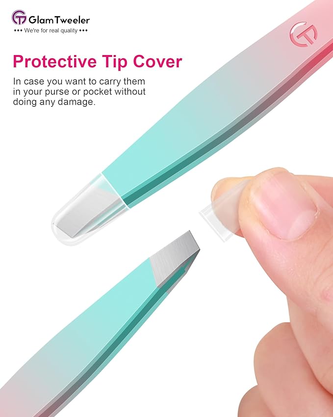 Exclusive G-01 Slant Tip Tweezers, GlamTweeler High Precison Expert Eyebrow and Facial Hair Removal Tweezer with Leather Storage & Carrying Case