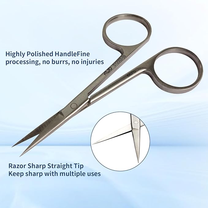RWD IRIS-Fine Micro Scissors, 3.6 Inch Sharp Tip Straight, Martensitic Stainless Steel Surgical Scissor, Precision Cutting for Surgical, Dental & Lab, S12000-09 (Optimized Model of S12003-09)