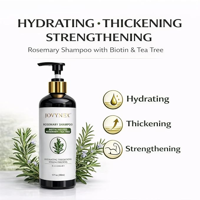 Natural Rosemary Scent Shampoo - Biotin & Tea Tree, 10oz Travel, Sulfate-Free, Scalp Care, Volumizing, Oil Control, Anti-Hair Fall, Color-Safe, Unisex, All Hair Types