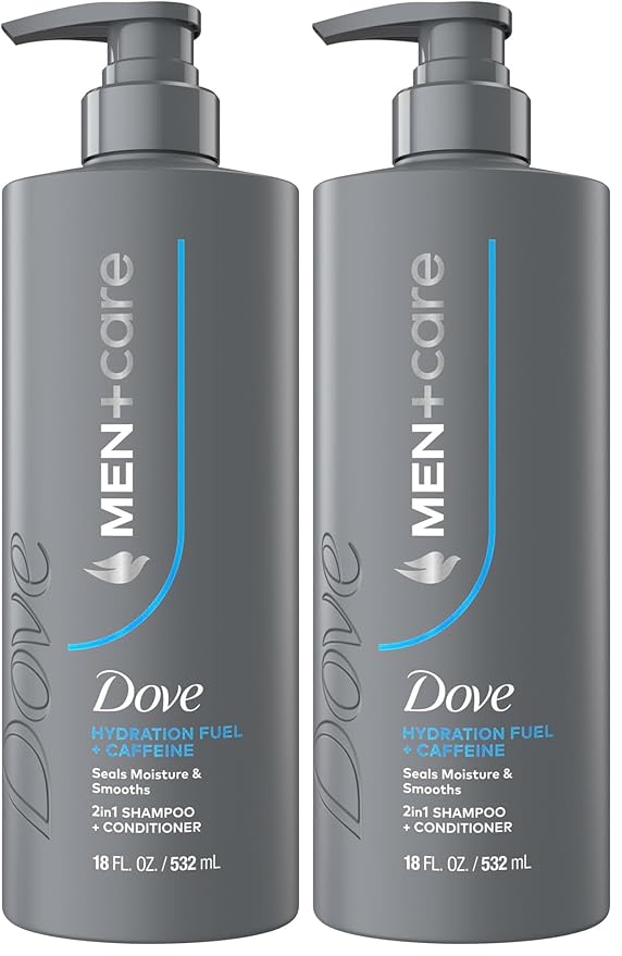 DOVE MEN + CARE Shampoo 1 ct Hydration Fuel to Seal Moisture & Smooth Hair, with Caffeine, 18 FL OZ (Pack of 2)