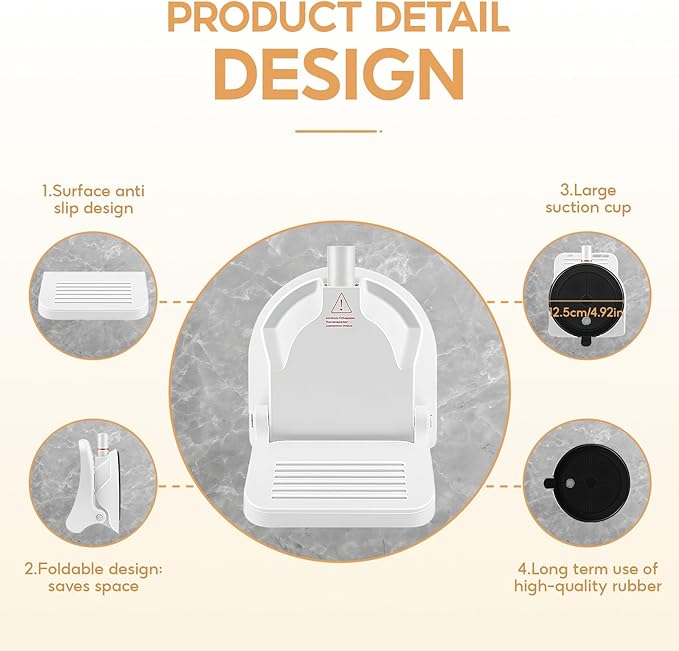 No-Drill Foldable Anti-Slip Shower Foot Rest，Shower Step for Shaving Legs with Powerful Suction Cups, Multi-Purpose Shower Shaving Foot Rest，Supports Pregnant Women and Those with Back Pain