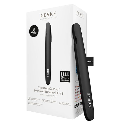 GESKE Precision Trimmer | 4 in 1 | Painless, Hygienic Hair Remover | Precise Hair Trimmer Tool | Face & Body | Men & Women | Grooming Device | Hypoallergenic, Easy-to-exchange Blades | All Skin Types