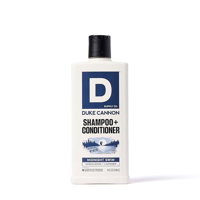Duke Cannon 2-in-1 Shampoo & Conditioner for Men – Midnight Swim, 14 oz – Cooling, Strengthening Formula with Menthol, Tea Tree & Protein