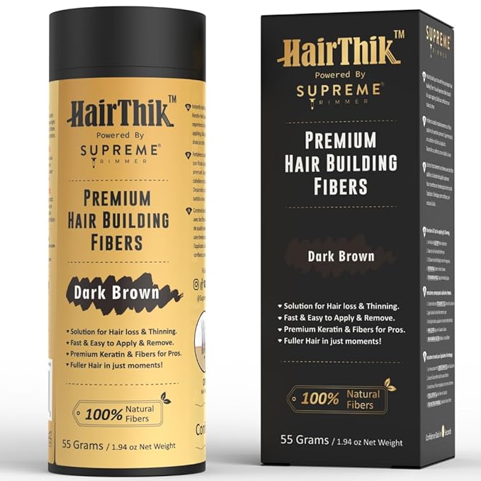 Supreme Trimmer Hair Building Fibers - Instantly Fill in Fine or Thinning Hair for Thicker, Natural, Fuller-Looking Hair for Men & Women – Hair Thinning & Balding Solution | Dark Brown, 55 Grams