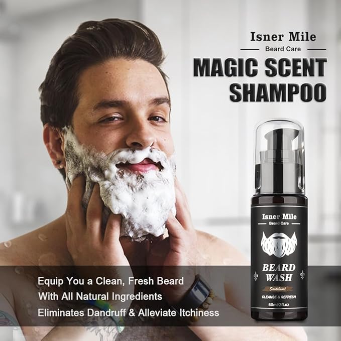 Isner Mile Beard Grooming Kit for Men Care: Trimming Sets with Beard Wash - Oil - Balm - Brush - Comb & Straight Razor, Birthday Christmas Gifts Mens Stocking Stuffers for Him Boyfriend Dad Husband