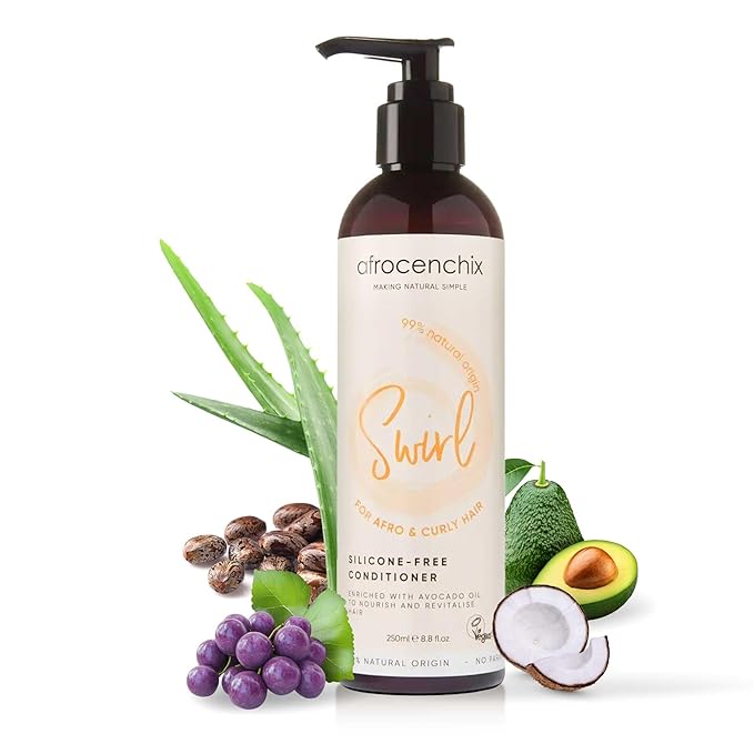 Swirl – Silicone Free Shea Conditioner for Afro & Curly Hair – Moisturizes, Repairs & Strengthens – Prevents Breakage, Detangles – Vegan Hair Care for Men & Women – 250ml (8.8oz)