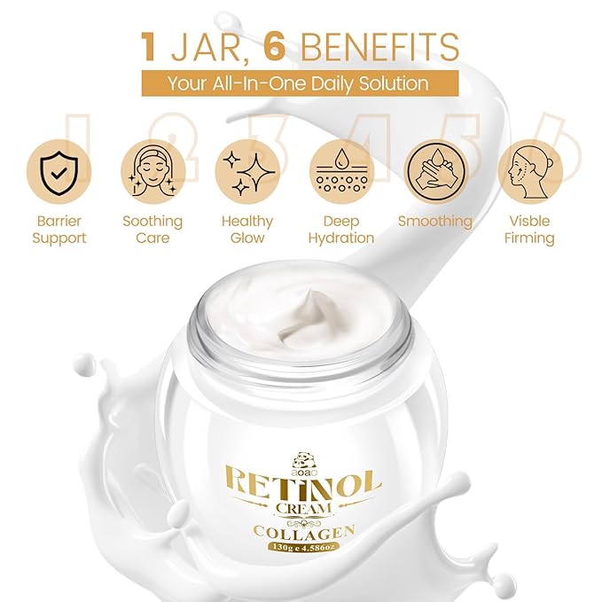 Men's Anti Aging Face Cream for Men, Anti Wrinkle with Retinol, Collagen & Hyaluronic Acid, Restore Skin Barrie, Boost Elasticity, Fresh Scent Face Moisturizer, Skin Tone Treatment, 130g/4.59oz