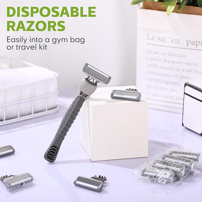 22 Pcs Disposable Men's Razors Bulk 6-blade Disposable Razors for Men Sensitive Skin Razor Individually Packaged Disposable Head Razor for Hotel Travel Spa Daily 2 Handles and 20 Cartridges