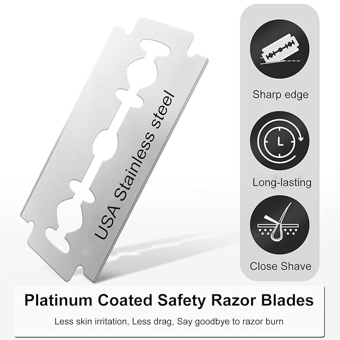 Platinum Coated Safety Razor Blades (USA Stainless Steel, fit All Standard Double Edge Safety Razors), 30 Count, with 1 Compact Razor Blade Disposal Container for Daily & Travel Use