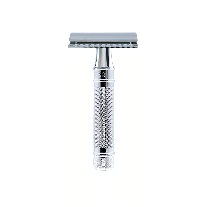Edwin Jagger DES89KN Short Handled Classic Double Edge Manual Eco-Friendly and Reusable Safety Razor for Men and Women for Shaving Cream or Soap Fits All DE Razor Blades (Knurled)