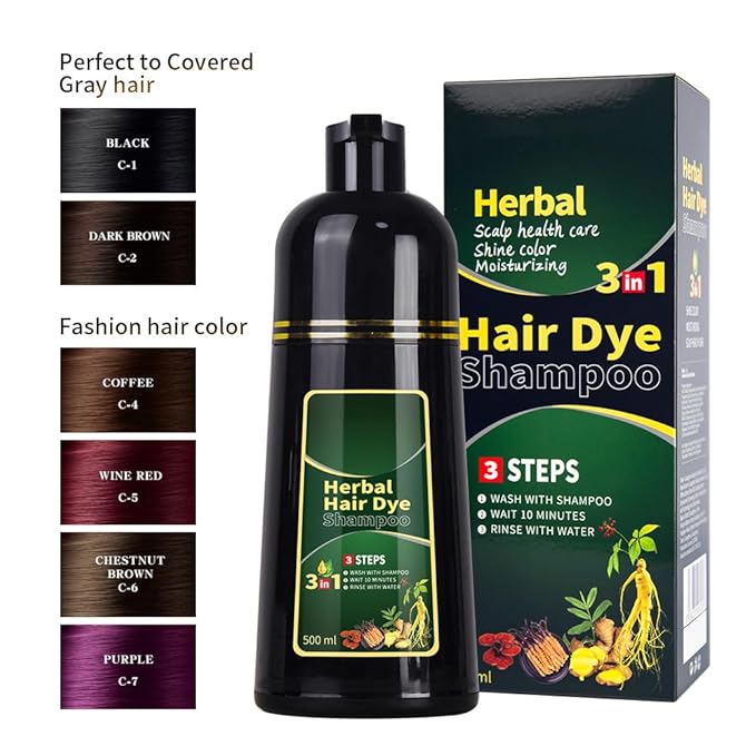 Wine Red Hair Dye Shampoo 3 in 1 Herbal Natural Dye Cover Gray, for Women/Men Hair Color for Grey Coverage (Wine Red)