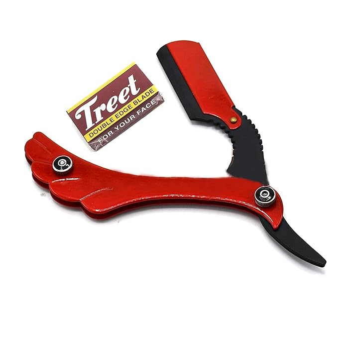 Red & Black Straight Cut Throat Shaving Razor Barber Steel Hair Salon