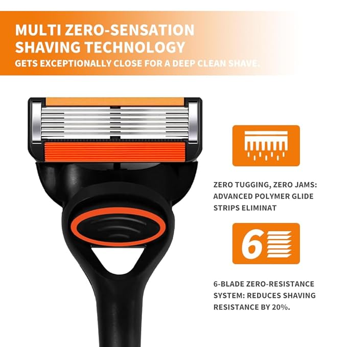 Men’s Cartridge Razors with 4 Replacement Cartridges,Pivoting Head, 6 Flex Stainless Steel Blades & Lubrication Strip for Smooth Shaving - Precision Engineered for Daily Use and Travel