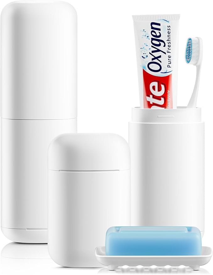 2Pack Travel Soap Case Container, Portable Toothbrush Travel Case with Cup, Tooth Brush Soap Bar Case Set for Traveling, Bathroom, Camping, Gym, White