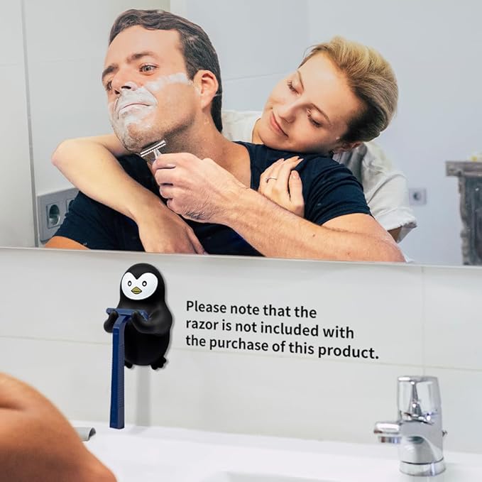 Penguin Holder Shaver Organizer, Cute Penguin Animal Bathroom Decor Razor Holder Wall Mount, Birthday Gifts for Men Women Boyfriend Girlfriend, Emotiona Gifts for Wife Husband Penguin Lover