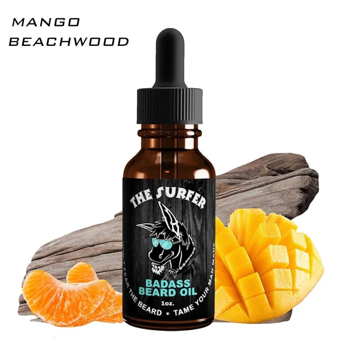 Badass Beard Care Beard Oil For Men - Surfer Scent, 1 oz - Natural Ingredients, Keeps Beard and Mustache Full, Soft and Healthy, Reduce Itchy, Flaky Skin, Promote Healthy Growth
