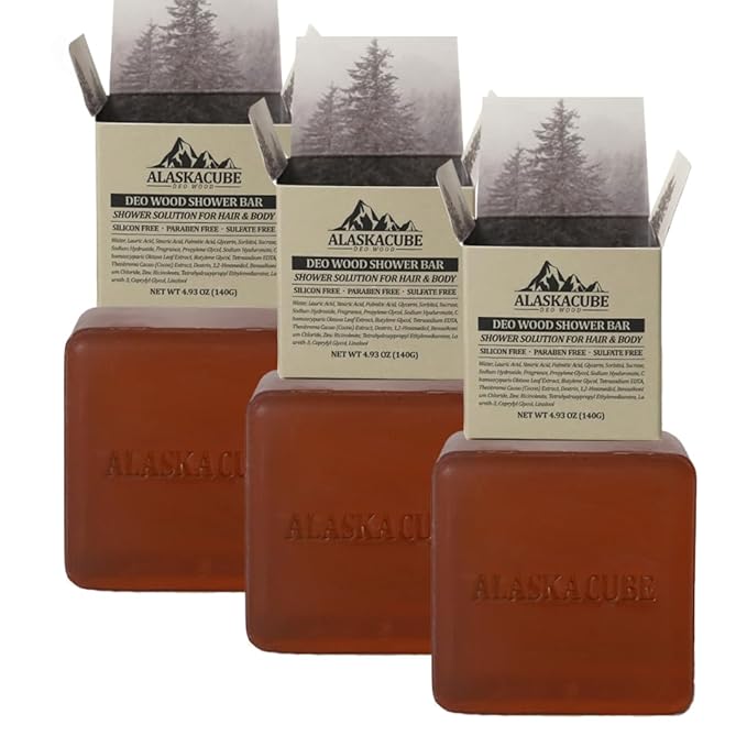 Deo Wood Shower Bath Soap Bar Luxurious Sandalwood Woody Long Lasting Scent Rich Foam for Face and Body (Pack of 3)|Body Wash, Shampoo, Deodorant for men women Bundle Value Set (Sandalwood)