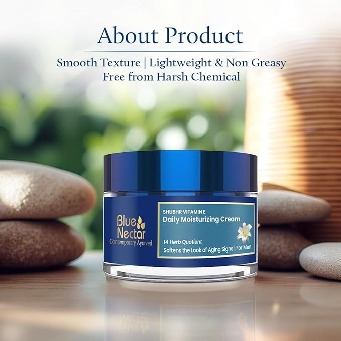 Blue Nectar Mens Face Moisturizer Cream with Plant Based Vitamin E & Vitamin C for Collagen | Daily Moisturizing, Day & Night Anti Aging & Wrinkle Cream for Men (14 Herbs, 1.7 Oz)