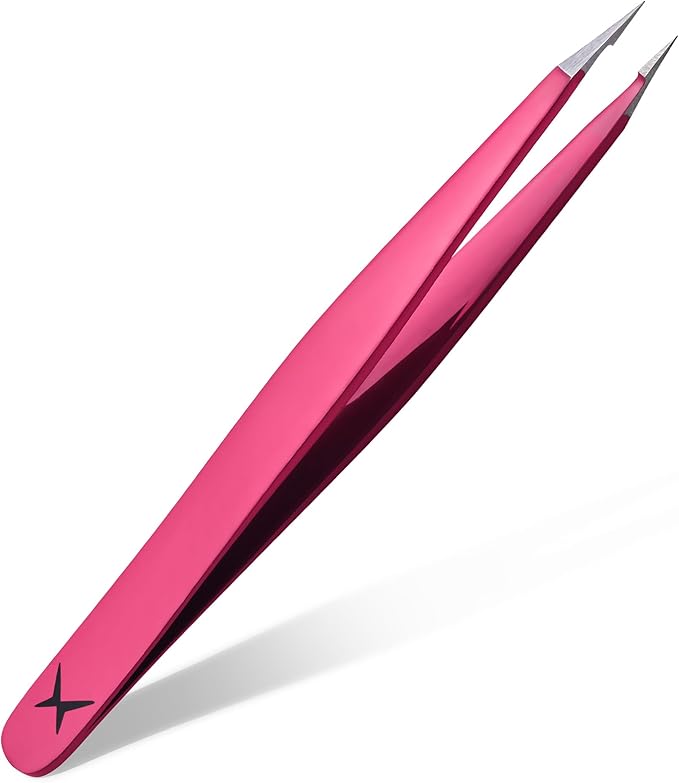 Pointer Stainless Steel Tweezers Women & Men Precision Eyebrow Tweezers for Facial Hair, Fine Tip Strong Grip Professional Tweezer for Eyebrow Shaping, Ingrown Hair & Splinter Removal (Neon Pink)