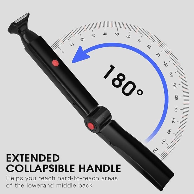 Back Shavers for Men Long Handle,Multifunctional Self-Service Electric Back Hair Razor with Adjustable Handle,Men's Back Shaver wiht Nose Hair Trimmer Set and 2 Shock Absorber Flex Heads,Black