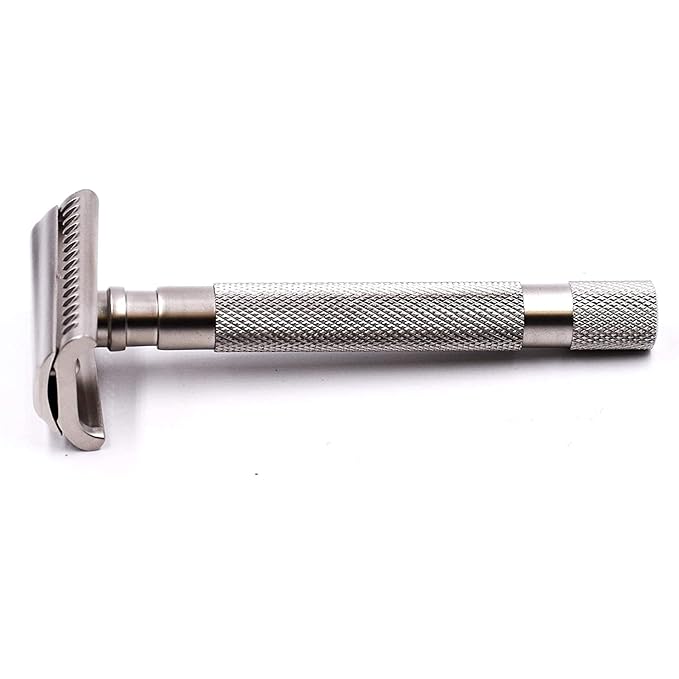 Parker Semi-Slant Safety Razor – Satin Chrome Finish | Smooth, Efficient Double Edge Wet Shaver for Men | Slanted Cutting Action + 5 Platinum Blades Included | Iconic Brand