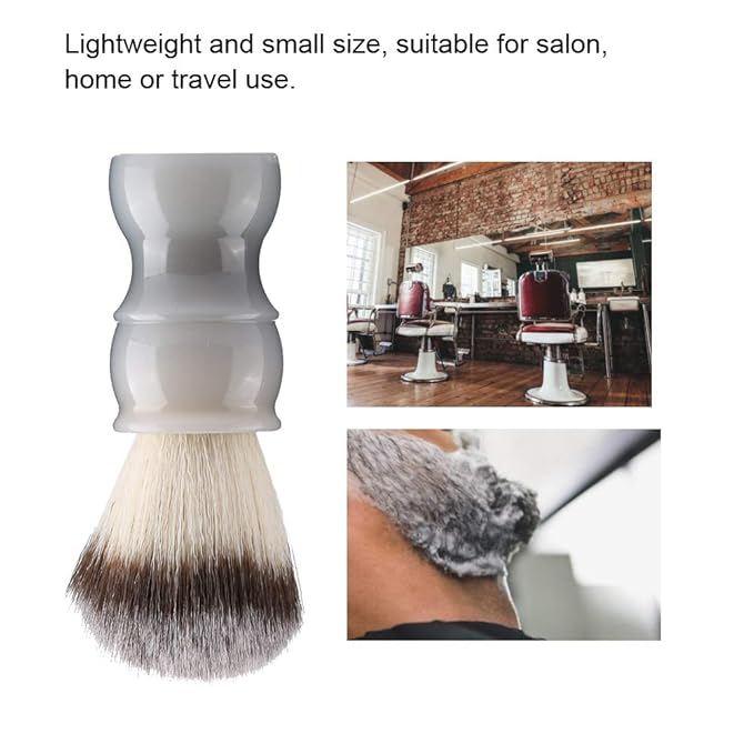 Professional Manual Beard Shaving Brush, Men Mustache Brush with Dense Nylon Hair, Barber Brush for Softening Beard and Creating Rich Lather, Portable Travel Shaving Brush for Salo (Gray White)