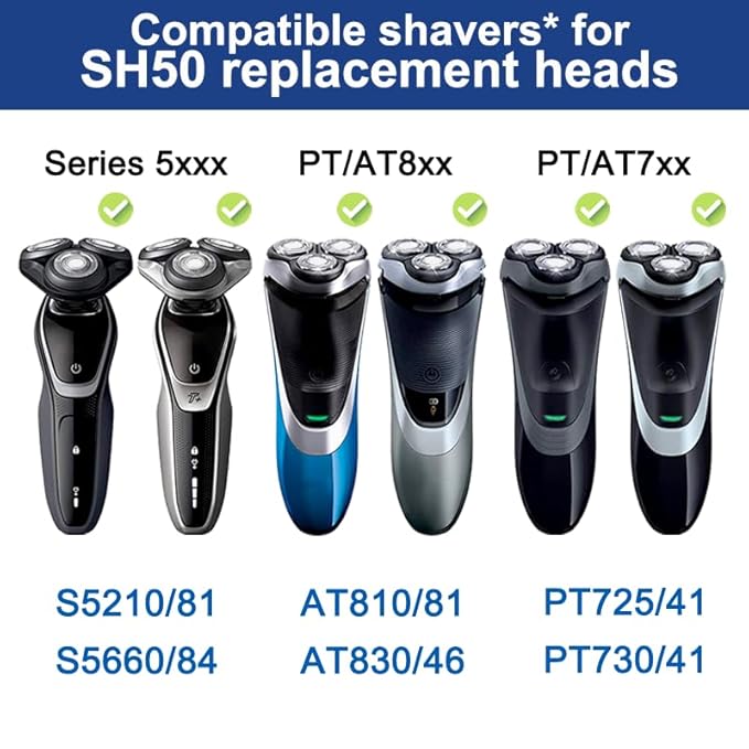 SH50 Replacement Heads for Philips Norelco Series 5000 Shaver - 6 Pack Compatible Blades Norelco 5000 Replacement Heads S5210 S5675 SH50/52
