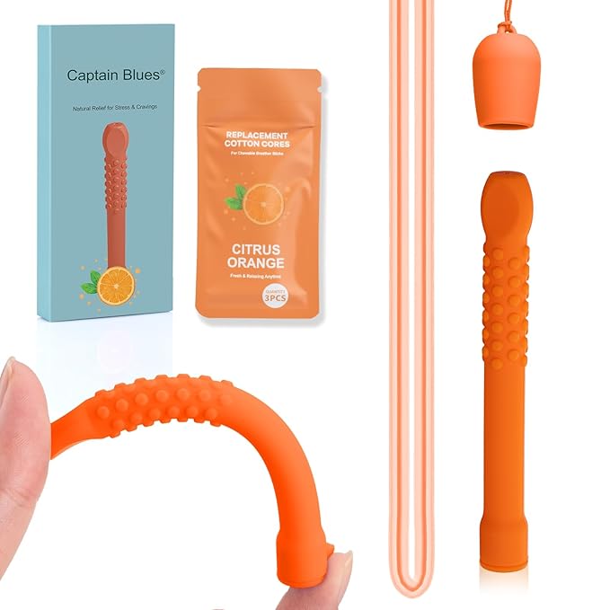 Chewable Silicone Aroma Sticks with Essential Oils for Stress Relief & Fresh Breath, Improving Pen Biting & Smoking Habits.(Orange)