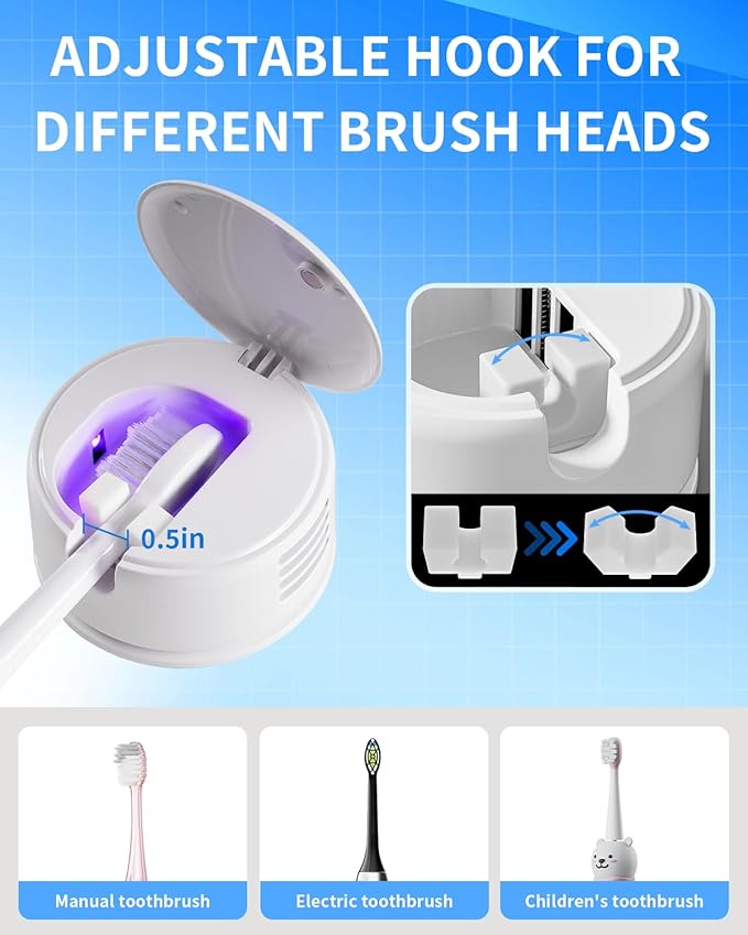 UV Toothbrush Sanitizer for Bathrooms, Single Toothbrush Sanitizer, Wall Mounted Tooth Brush Sanitizer Holder with Fan Drying, No Drilling (White)