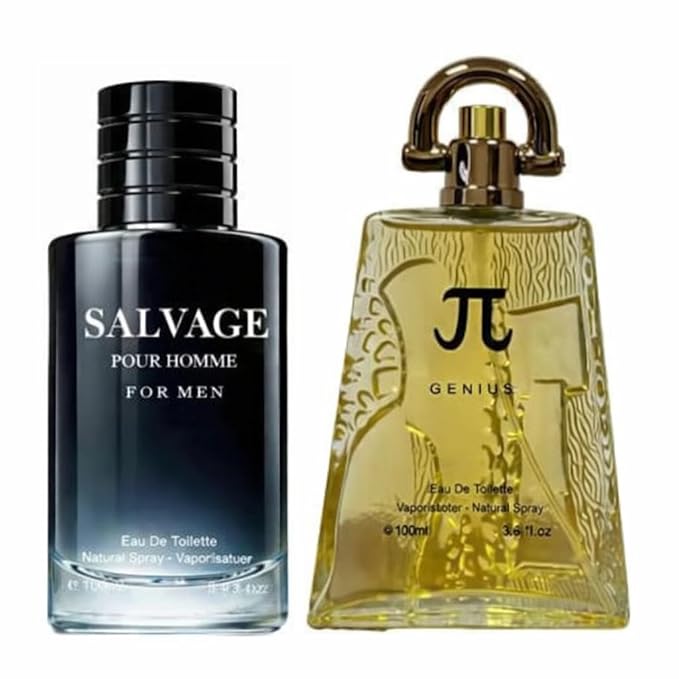 Salvage Cologne for Men + PI by Genius Cologne for Men Eau De Toilette Spray, 3.4 Fl Oz each (Pack of 2)